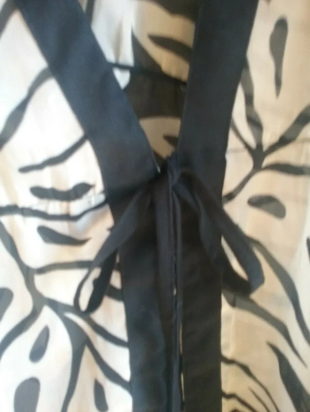 Black and White Kimono with Tropical Leaf Pattern